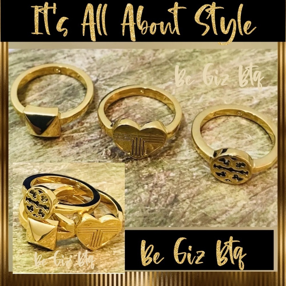 🆕 Authentic Tory Burch Stackable Gold Rings Band Ring Size 7 - Picture 2 of 8